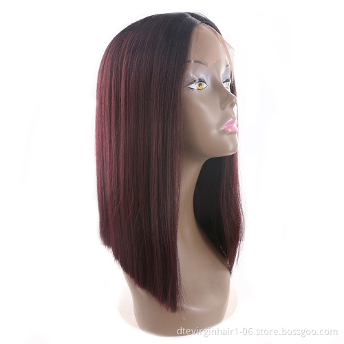 Ombre Red Wine special short wig synthetic hair machine made straight heat resistant soft Fiber synthetic hair wigs
